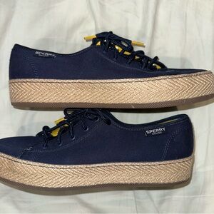 Sperry Platform Canvas Sneakers Navy Blue Women’s Size 9.5 Jute Rope Detail Sole
